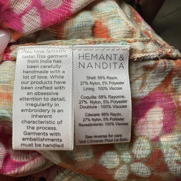 HEMANT‎ & NANDITA One Shoulder Floral Metallic Ruffle Mini Dress XL FLAWED - Image 13