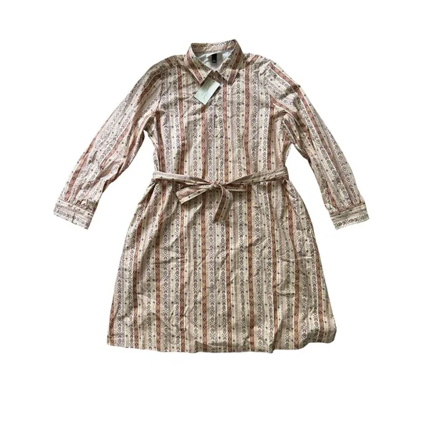 Universal Threads NWT Bishop Long Sleeve Poplin Shirtdress Large Beige Striped - Image 4