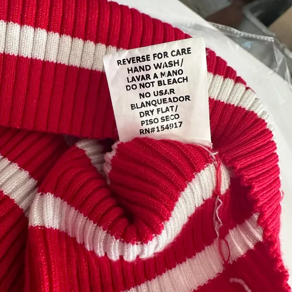 Red White Stripe Sweater Womens XS Ribbed Fitted Pearl Button Sleeve - Image 9