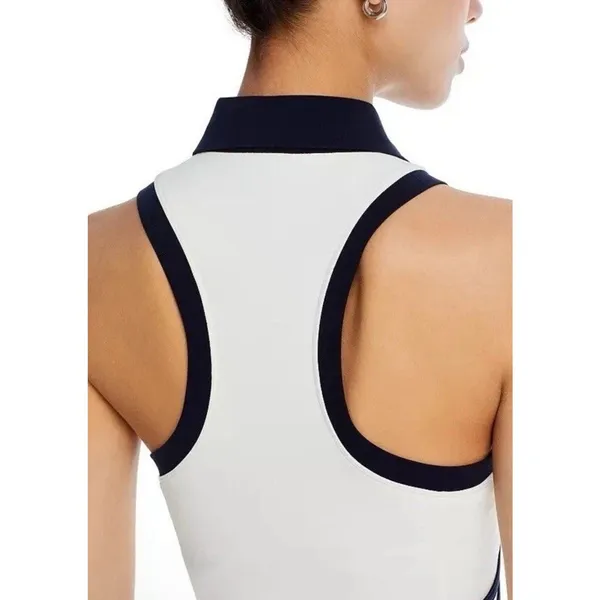 Splits59 Austin Airweight Crop Polo Top Women's Size M White Navy Athleisure NWT - Image 2