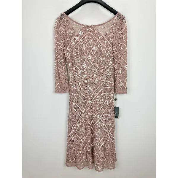 Adrianna Papell Sequin Beaded Boat Neck Dress Cocktail Rose Quartz US 4 NWT - Image 4