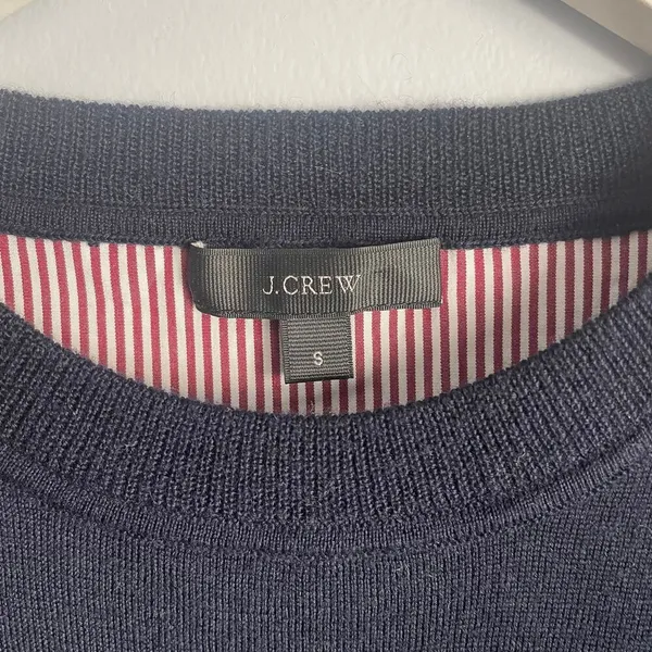 J.Crew Navy Blue Sweater‎ Nautical Red White Stripe Americana Preppy Office S - Image 3