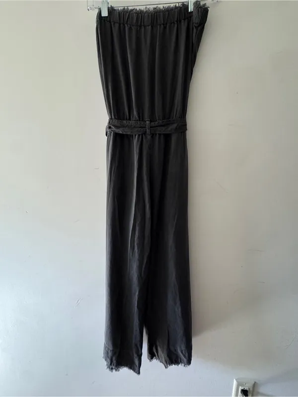 Cloth & Stone Anthropologie Charcoal Gray Sleeveless Fray Hem Belt Tie Jumpsuit‎ - Image 4