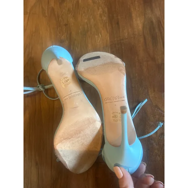 Saks Fifth Avenue Baby Blue Heel Sandals Rhinestone Formal Wedding Size 38 8 Shoes - Image 6
