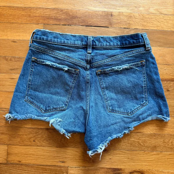 Abercrombie & Fitch The Mom Short High Rise Distressed Denim Blue Size 28 6 - Image 4