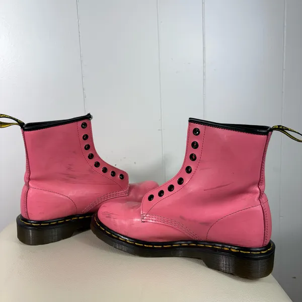 Dr. Martens Hot Pink Patent Leather Lace Up Combat Boots Moto Punk Y2K Size 7 - Image 7