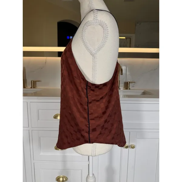 Victoria's Secret Camisole Womens Medium Rust Brown Checkerboard Jacquard Satin - Image 6