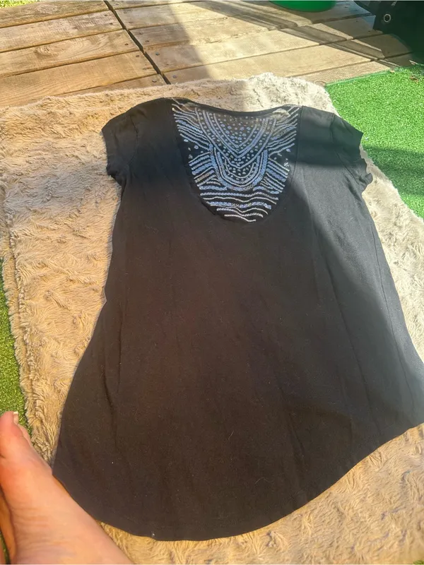 Victoria's Secret Black Short Sleeve Scoop Neck Tee with Lace Back - Image 3