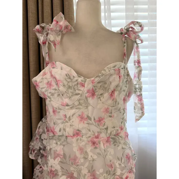 Lulus Endlessly Gorgeous White Floral Burnout Tie-Strap Midi Dress White Multi - Image 6