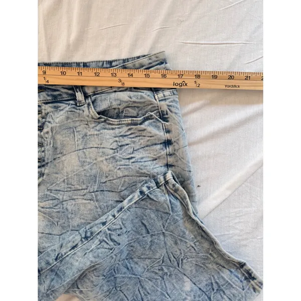 Acid‎ Wash Crinkle Denim Bermuda Shorts Light Blue Button Fly Plus Size 1XL - Image 3