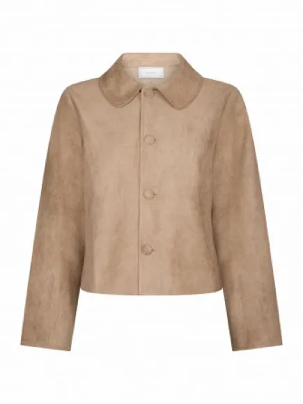 NWT Wayf Beige Cropped Suede Jacket with Peter Pan Collar Boho Chic - Image 4