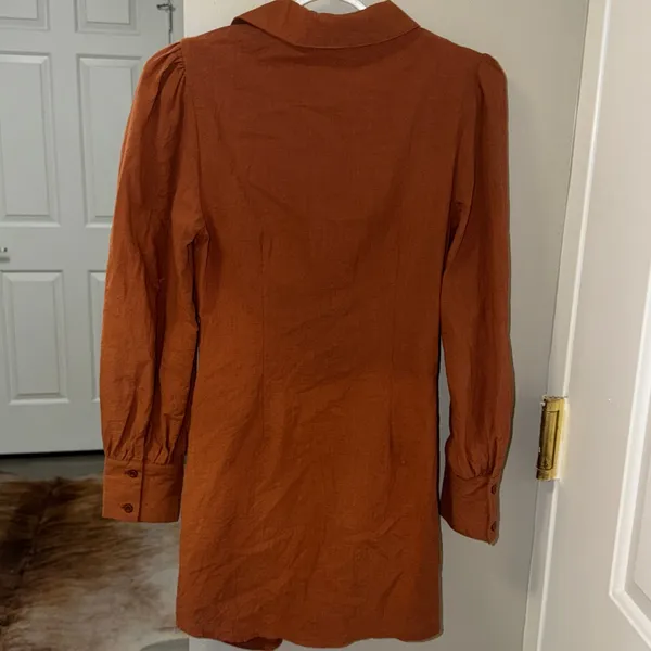 White Fox Boutique not so subtle mini dress buttoned dip dyed brown western S - Image 5