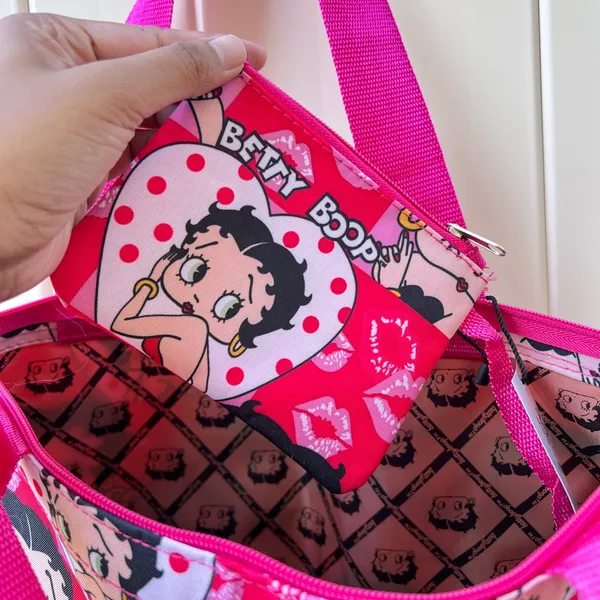Betty Boop Printed Pink Red Y2K Tote‎ Shoulder Bag New - Image 3