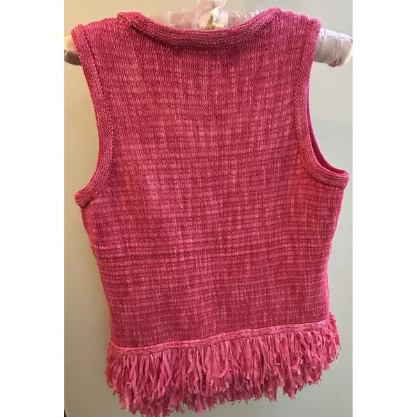 Etcetera Women Sz S Sleeveless Pink Fringe Top Textured Stretch Quiet Luxury NEW - Image 5