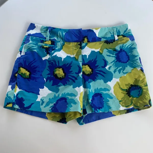 LOFT Blue Floral Cotton Blend Shorts - Image 2