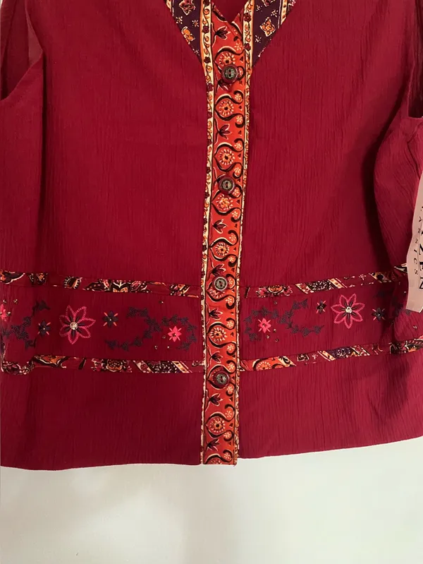 Vintage NWT 1990 Jantzen Red Embroidered V-Neck Vest - Image 6