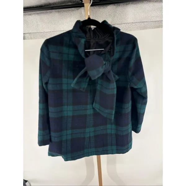 Tuckernuck Blackwatch Plaid Faye Blouse S Top Ruffle Collar Bow Wool Blend - Image 6