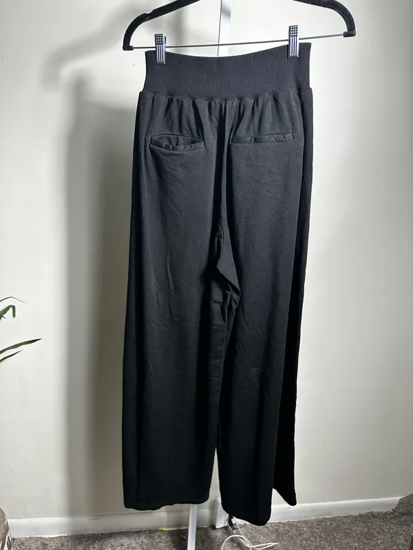 H37. Marcella Black Wide Leg Pants M Cotton Modal Stretch High Rise - Image 3