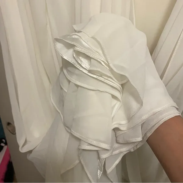 Lulus Womens White Strapless Gown Dress Formal Flowy With Sash M 34” Wedding - Image 10