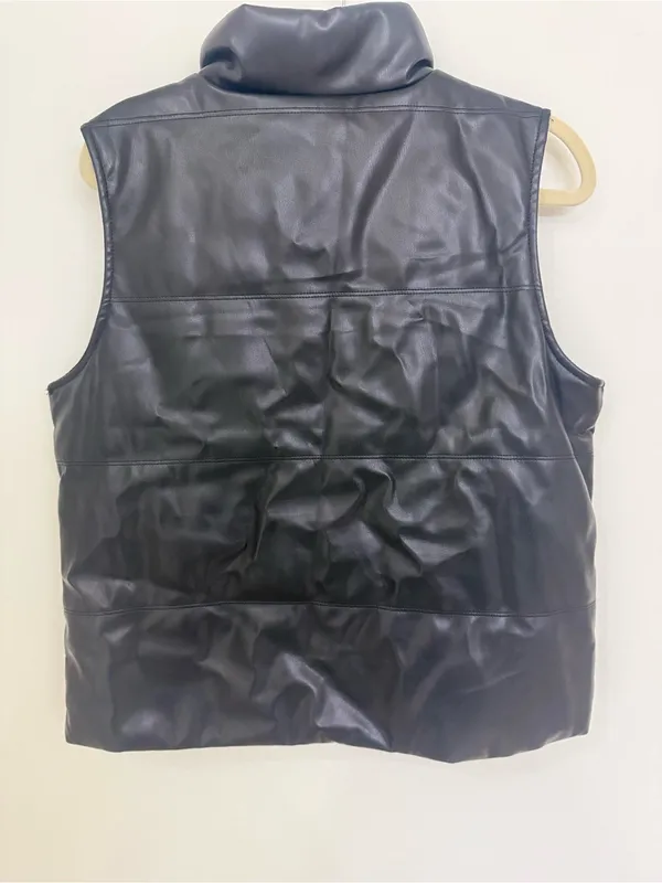 Thread & Supply Black Puffer Faux Leather Puffer Vest Size Medium - Image 2