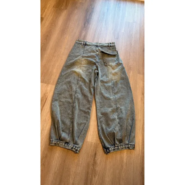 Acid Wash Wide Leg Barrel Jeans Distressed Balloon Denim Light Blue Streetwear - Image 7