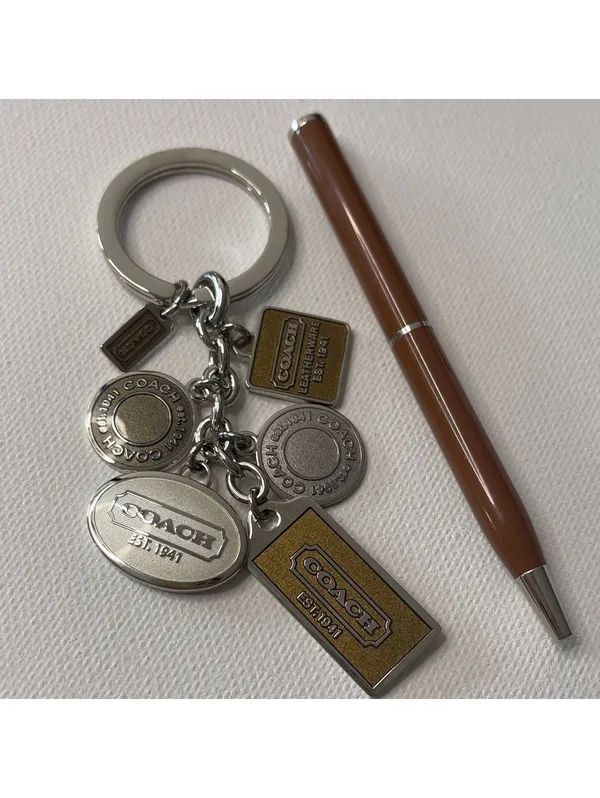 Coach Silver and Brown Logo Charms Keychain & Matching Pen NIP - Image 2