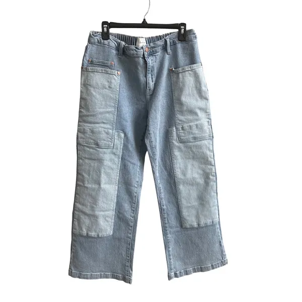 Bohme Wide Leg Jeans Womens‎ 30 Light Wash Pinstripe Patch Utility FL2112HR-BH - Image 2
