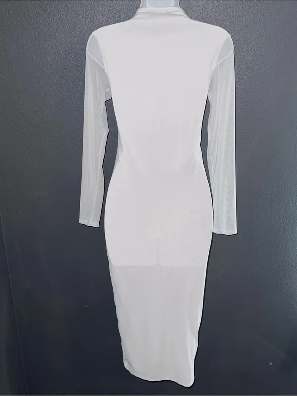 Pretty Little Thing White Long Sleeve Bodycon Midi Dress Womens Small 4 - Image 7