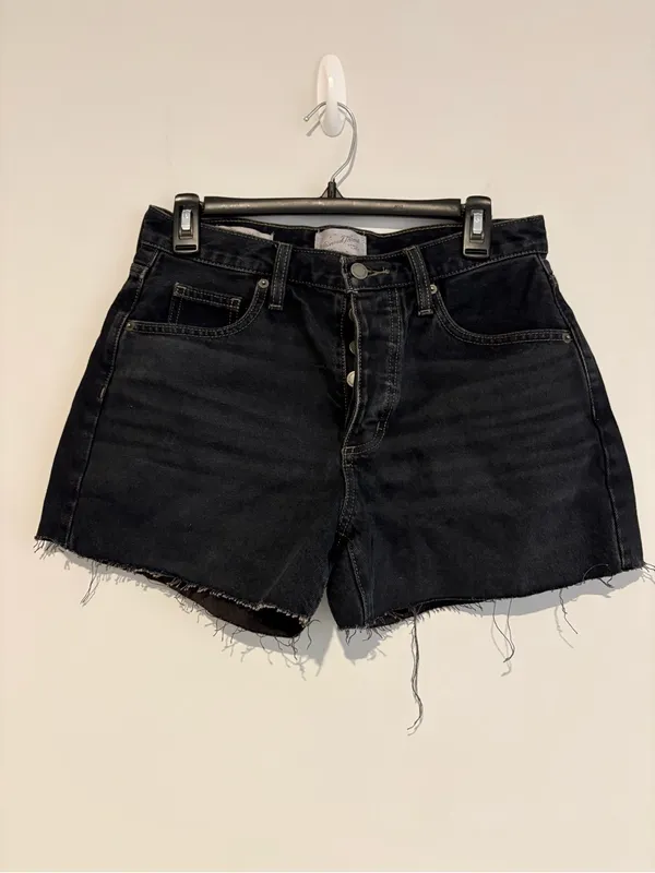Universal Thread button fly Mid-Rise 90's Baggy Jean Shorts Dark Wash Black 2 - Image 2