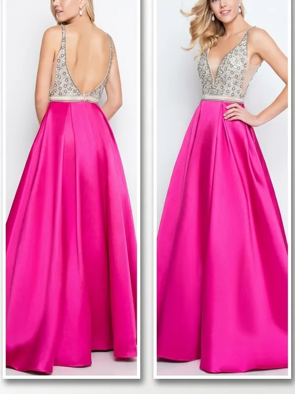 TERANI COUTURE Magenta Embellished Fit and Flare Prom Dress - Image 2
