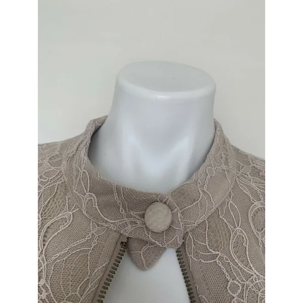 NEW Blue Life Light Beige Lace Zip Jacket Blazer Mandarin Collar jacket XS XSMAL - Image 4
