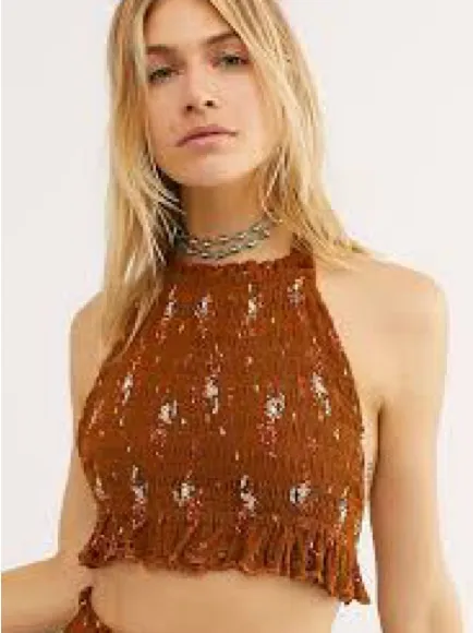 Free People Miss Louise Set Smocked Rust Floral Sz XS - Image 2