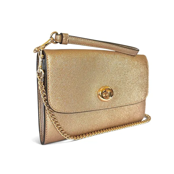 Coach Rose Gold Leather Gold Turnlock Chain Crossbody Convertible Bag #F22828 - Image 12