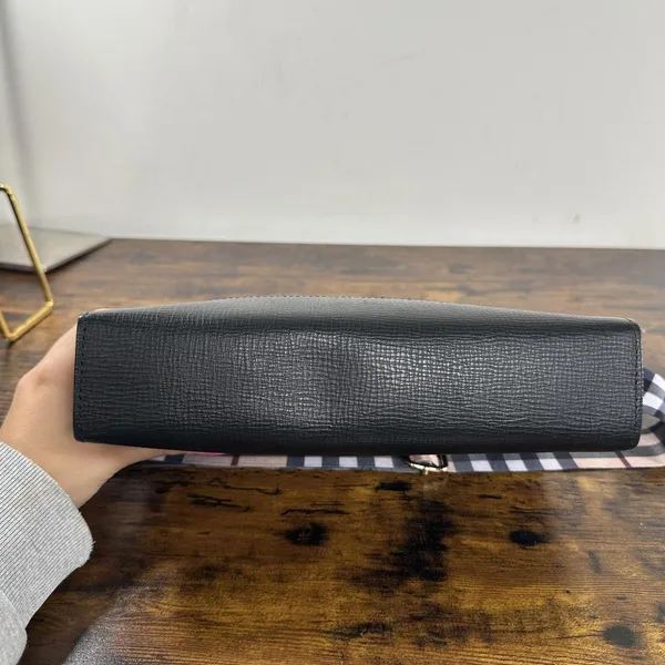Burberry Vintage Clutch Bag Medium Black Leather Check Canvas Strap Hardware - Image 9