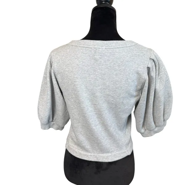 Aerie Seams Right Puff Sleeve Crop Top Medium Heather Gray Grey Athleisure - Image 5