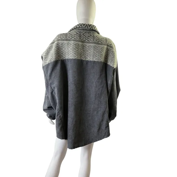 Davi‎ & Dani Womens 1XL Grey Aztec Corduroy Mixed Media Oversized Shacket Jacket - Image 9