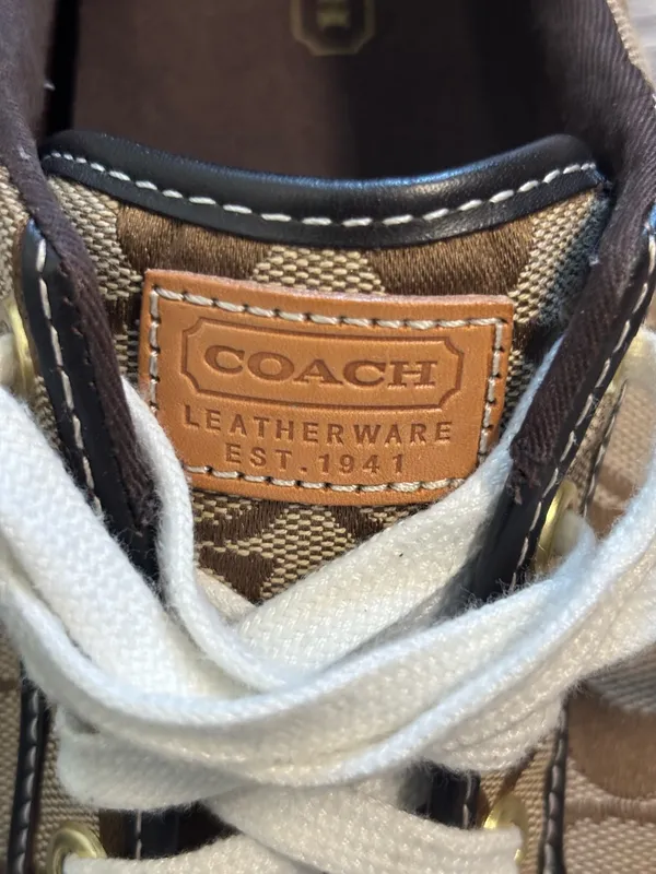 Coach Barrett sneakers in a signature khaki and brown canvas - Image 4