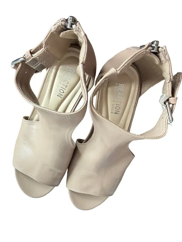 Reaction Kenneth Cole Gracie Nude Tan Peep Toe T Strap Wedge Size 8 Women's - Image 8