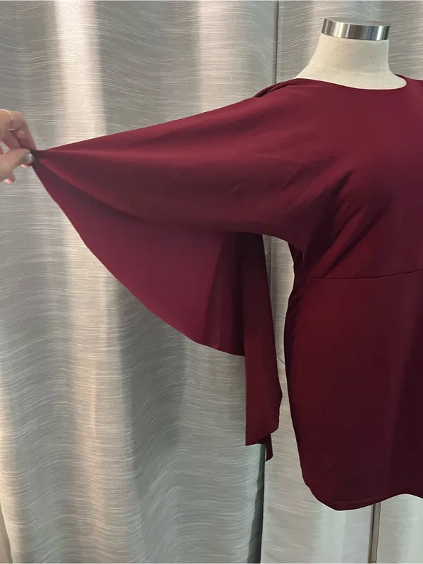 SHEIN Burgundy Long Sleeve Ruffle Sheath Dress - Image 2