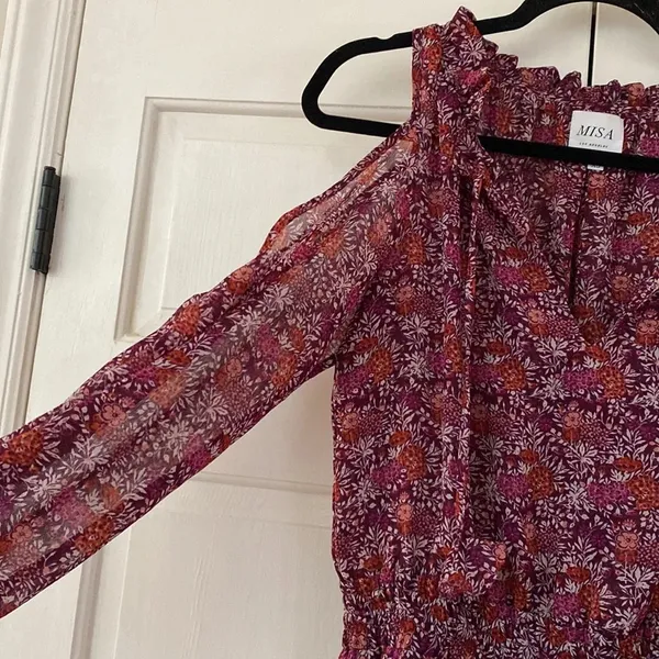 MISA Los Angeles Yesenia‎ Mini Dress Floral Tassle Cold Shoulder Cottagecore XS - Image 9
