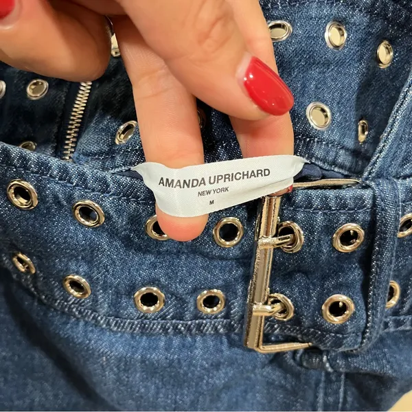 Thalia Top in True Blue Wash Amanda Uprichard size medium buckle denim blouse - Image 5