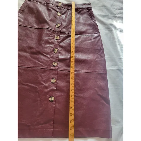 Bohme Faux Leather Skirt Women's Size S Burgundy Button Front Knee Length NWT - Image 8