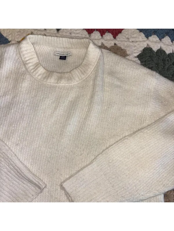 American Eagle Cream Knit Womans Medium Crew Neck Sweater Cozy Casual AE Apparel - Image 2