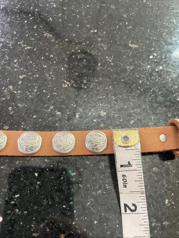 Brown Leather Silver Concho Coin Skinny Belt Women’s Size S/M - Image 6