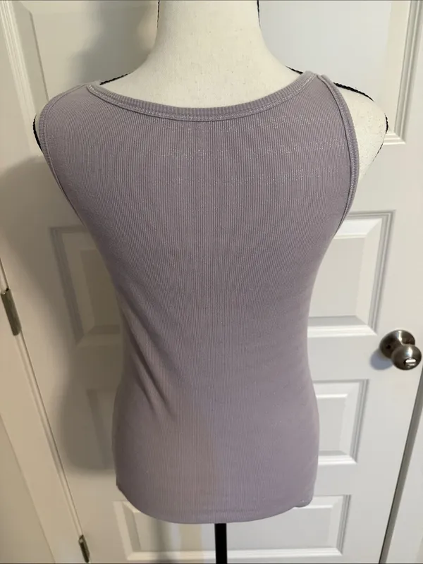 Loft| Women's Ribbed Scoop Neck Tank Top - Lavender with Light Silver Stripes - Image 5