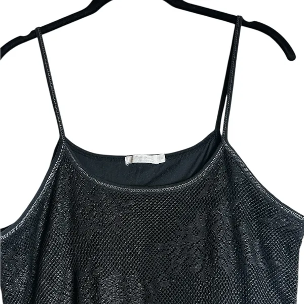Womens Black Metallic Mesh Floral Cami Tank Top Goth Dark Fairy Grunge - Image 2