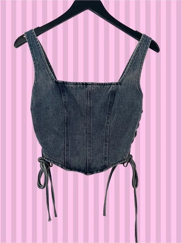 Papermoon denim corset bustier side strings adjustable western streetwear XS - Image 3