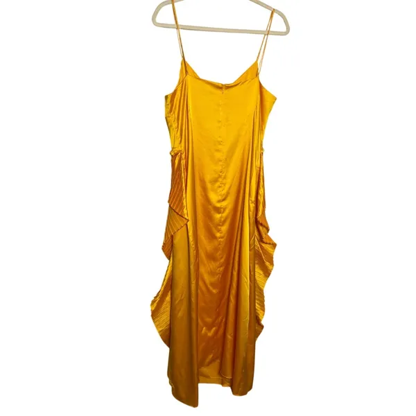 NWT AMUR Leena Pleated Ruffe Satin Maxi Slip Dress in Tuscany Yellow Sz. 12 - Image 9