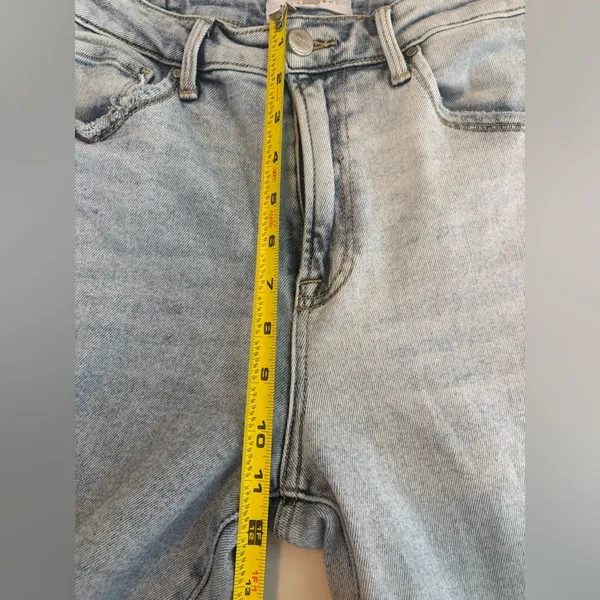 Risen High Rise Distresed Crop Straight‎ Denim Jeans Light Wash Size 7/28 0437 - Image 7