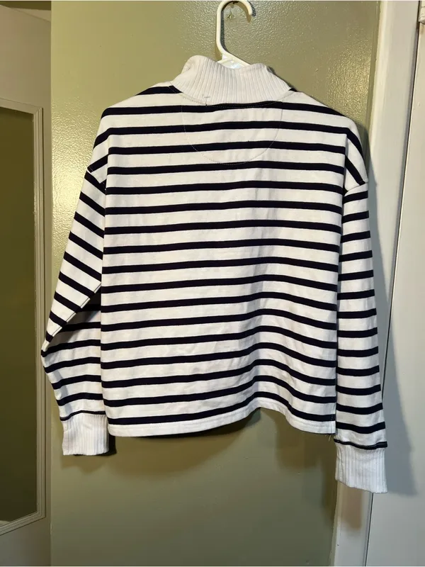 C&C California Women's Size Small Half Zip Sweatshirt White Navy‎ Stripes Cotton - Image 6